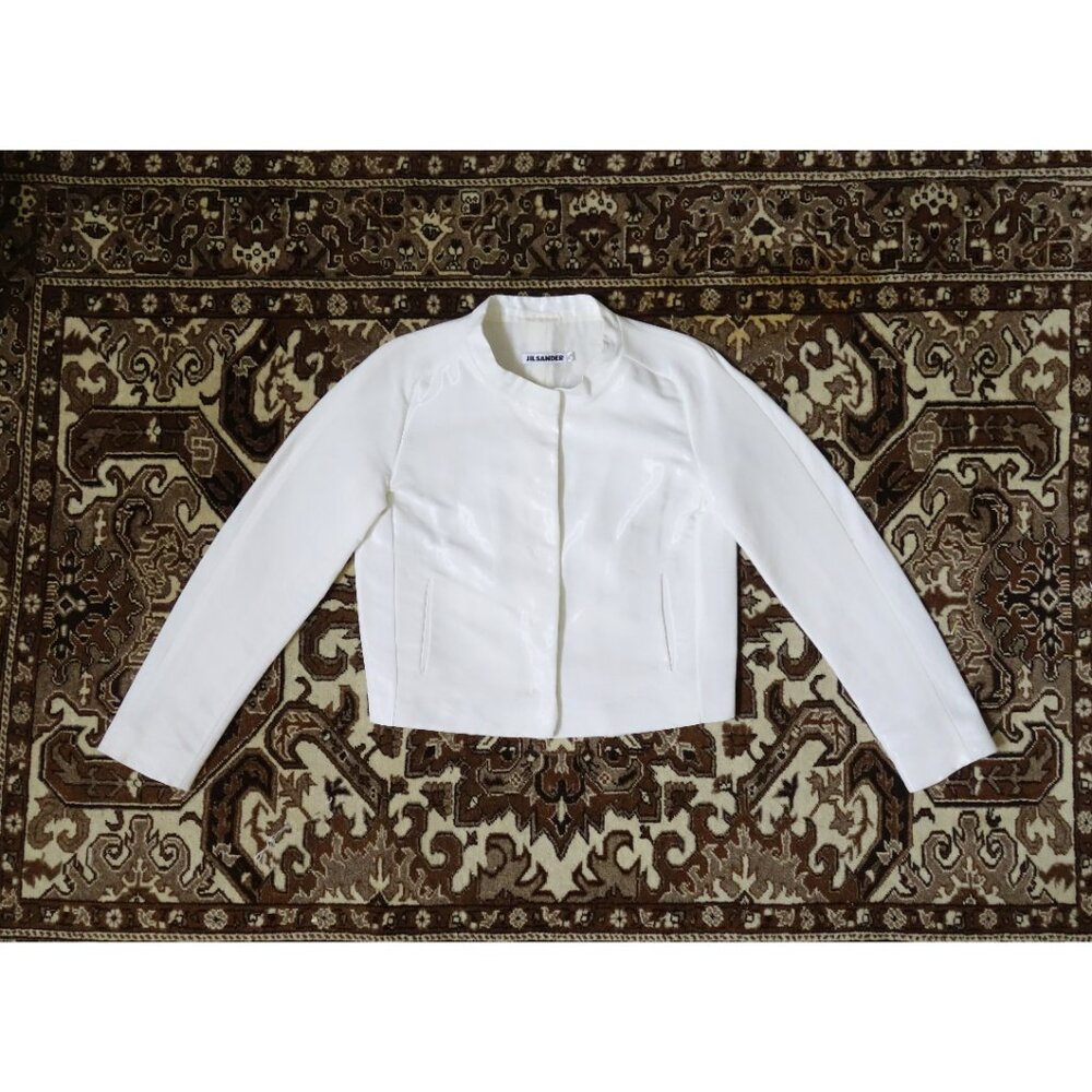 Vtg 00s Y2K Jil Sander Iridescent White Sheen Crop Blazer sz FR 38 US 6 - Picture 4 of 13